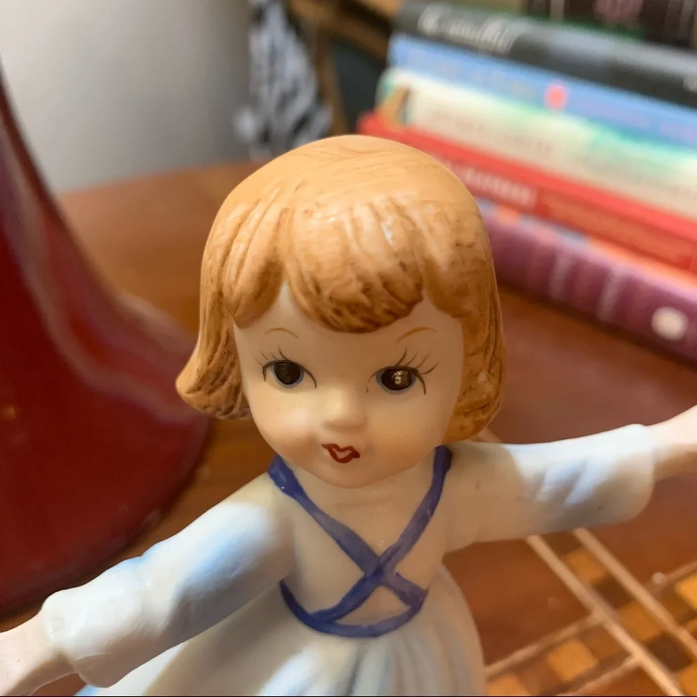 Vintage Blue Birthday Girl Candleholder Figurine Cake Topper Decoration Gift